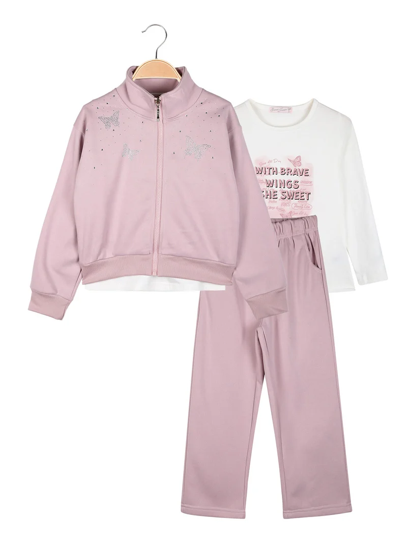 Completo tuta da bambina 3 pezzi con strass - rosa