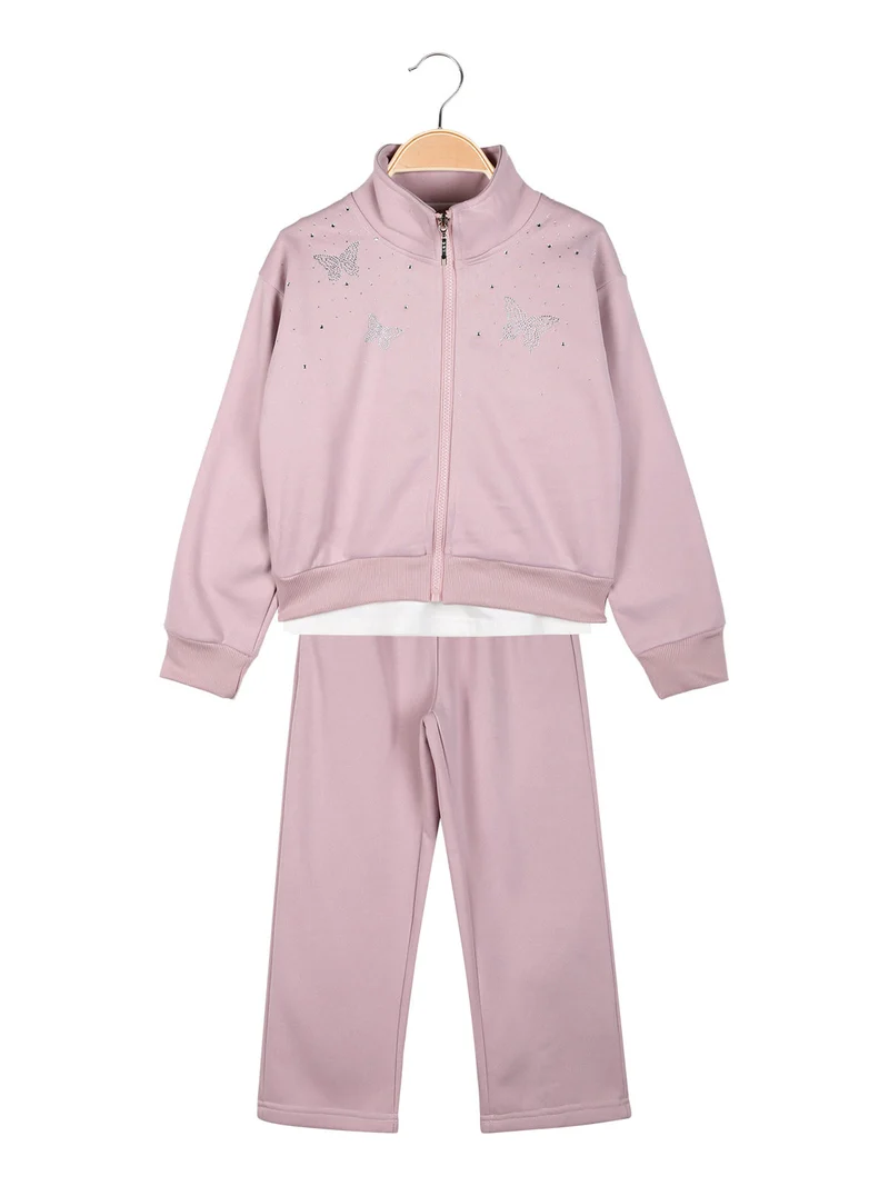 Completo tuta da bambina 3 pezzi con strass - rosa
