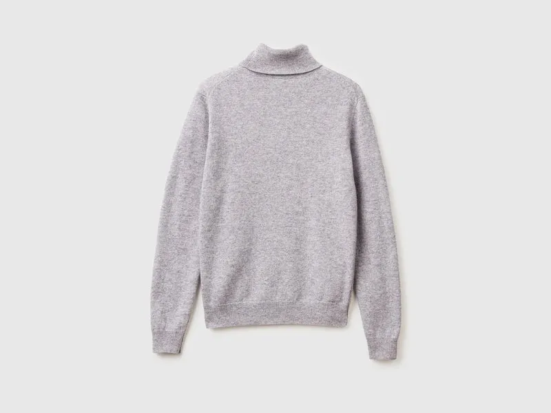 Grau melierter Rollkragenpullover aus reiner Merinowolle