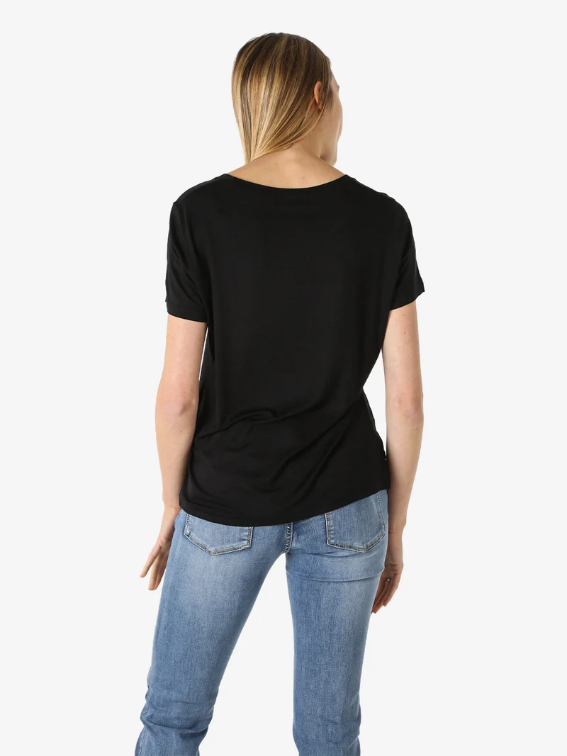 T-shirt donna in viscosa con strass - nero