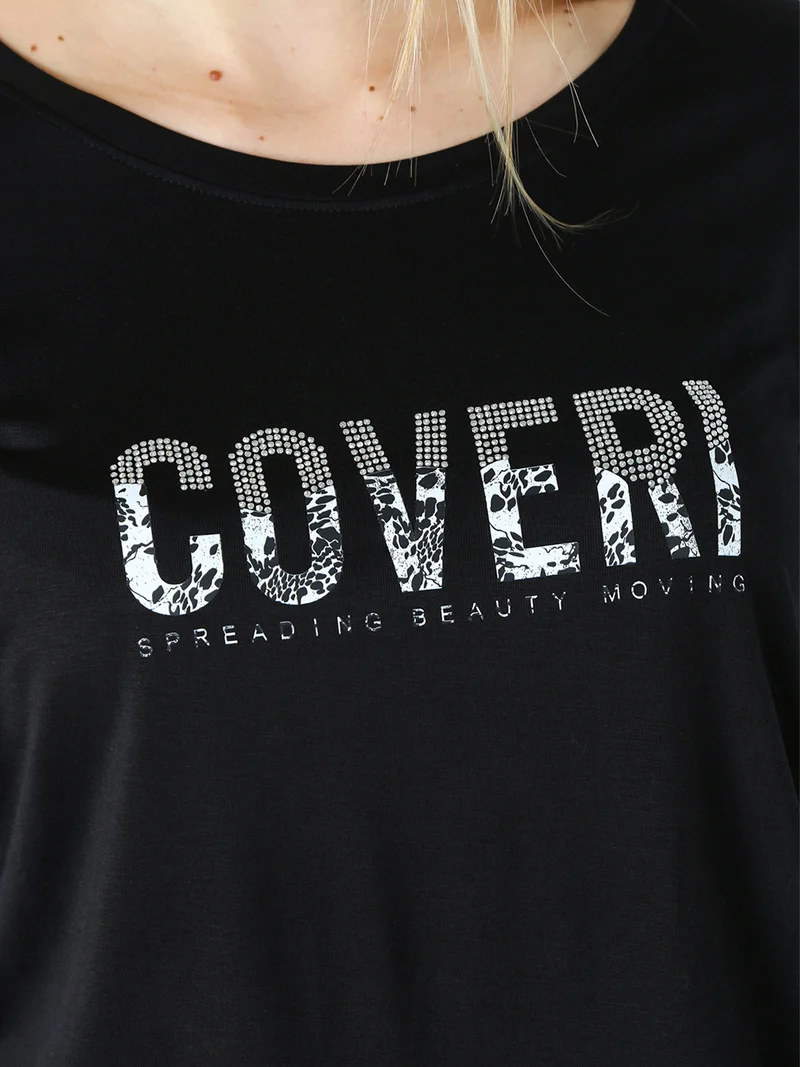 T-shirt donna in viscosa con strass - nero
