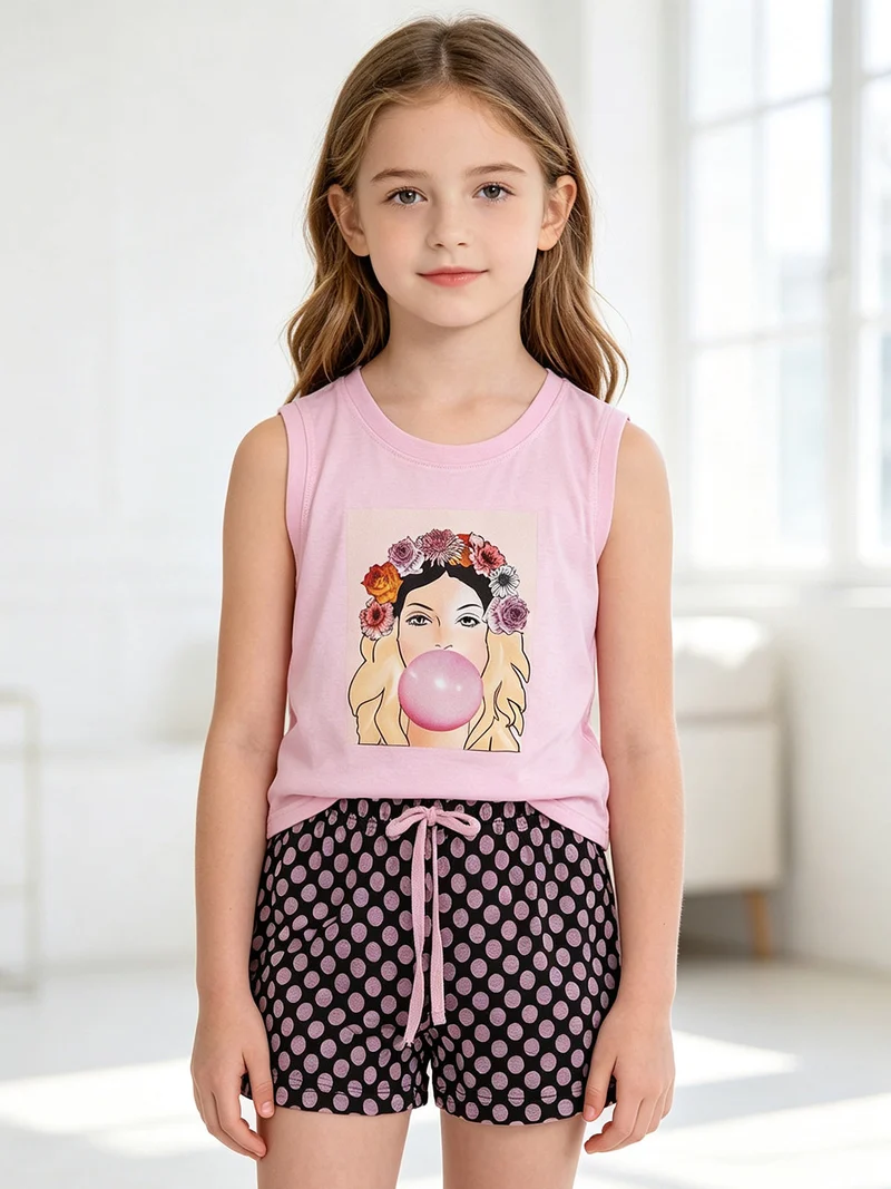 Pigiama corto bambina in cotone - rosa