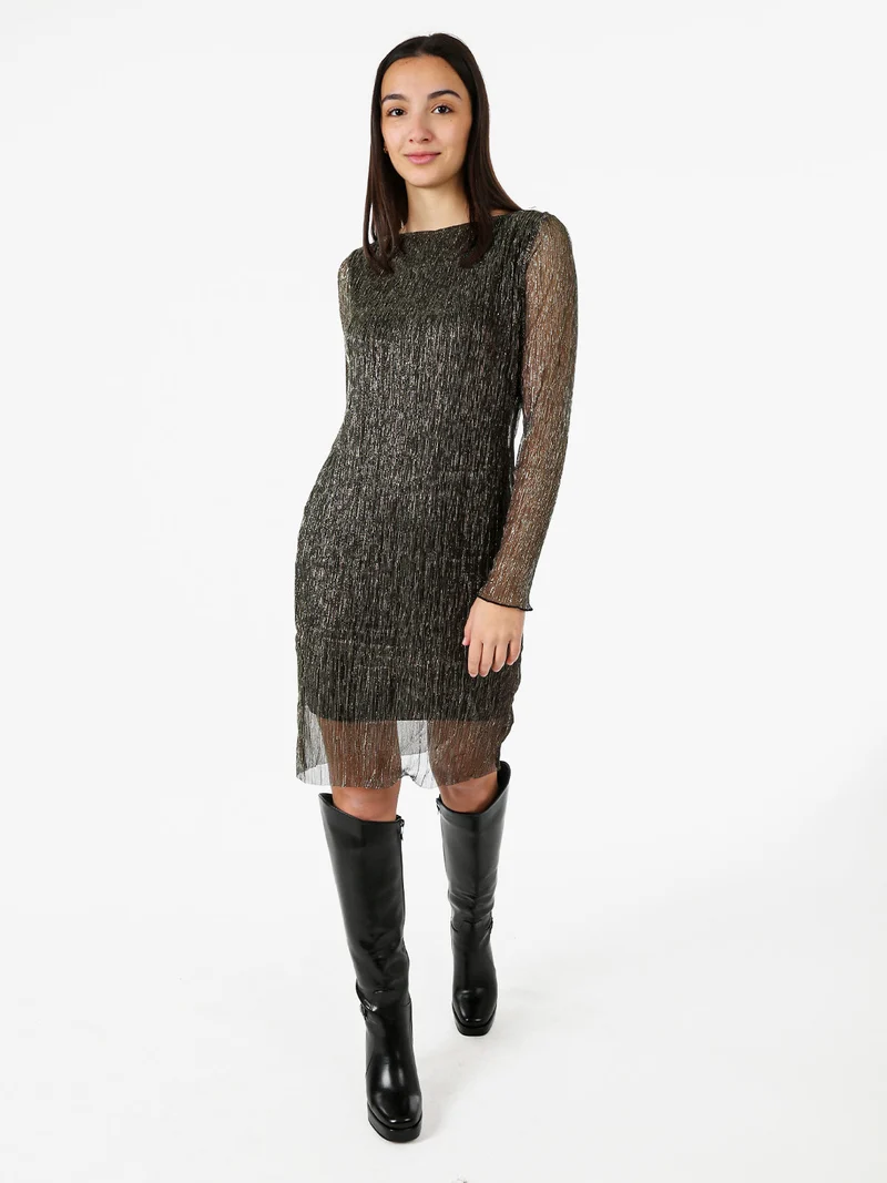 Abito donna in lurex con maniche lunghe velate - marrone
