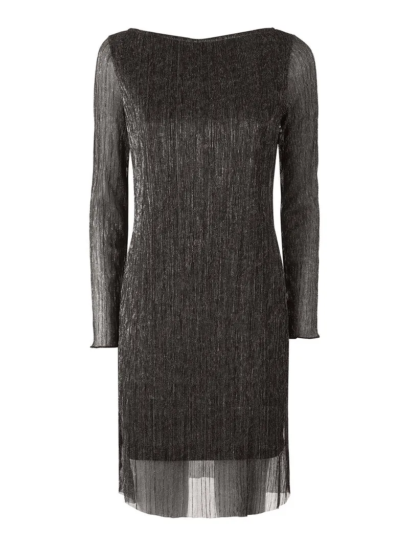Abito donna in lurex con maniche lunghe velate - marrone