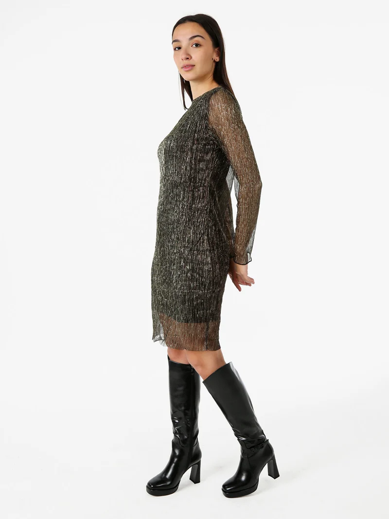 Abito donna in lurex con maniche lunghe velate - marrone