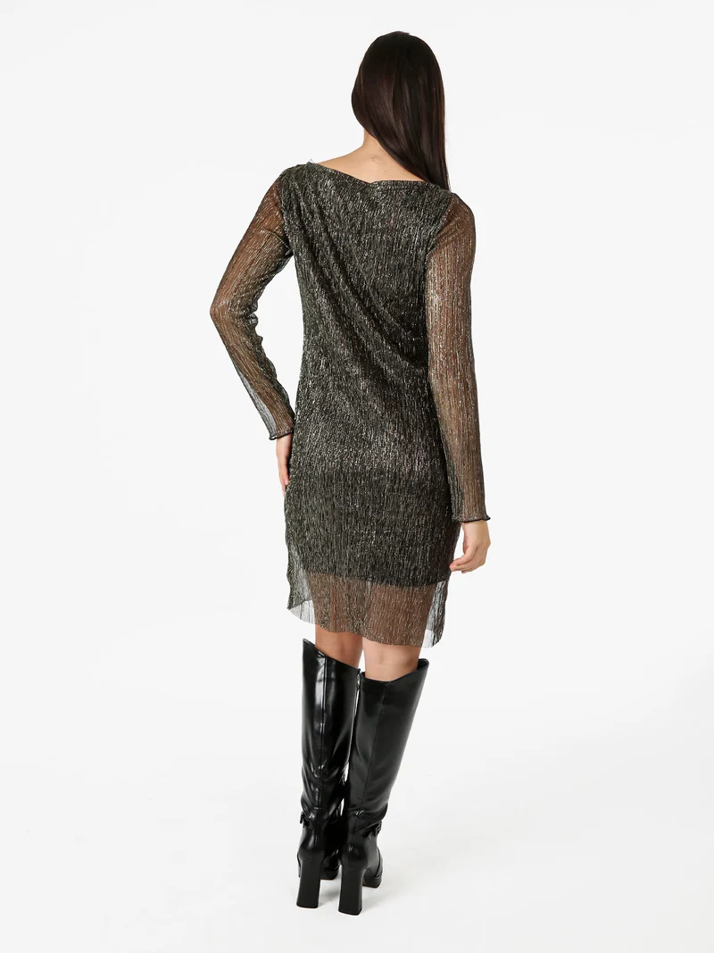 Abito donna in lurex con maniche lunghe velate - marrone