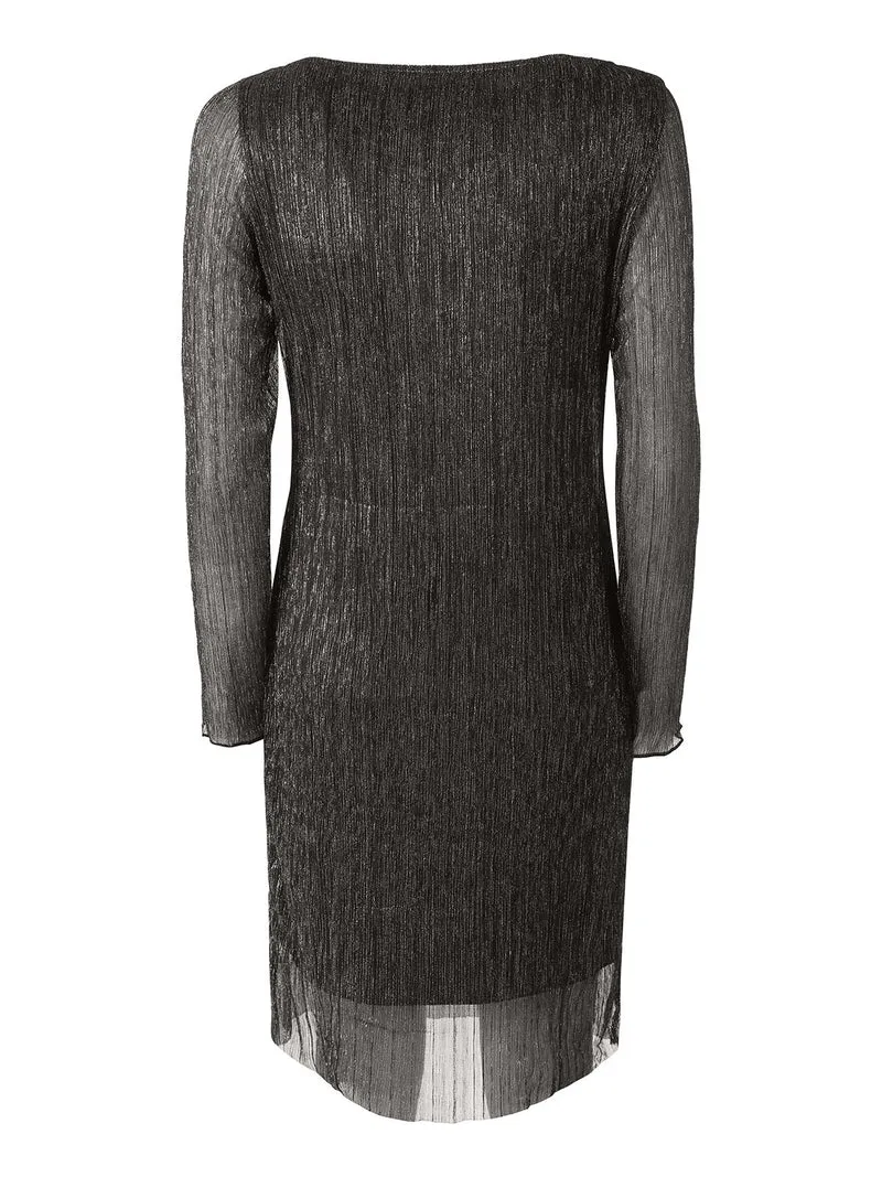 Abito donna in lurex con maniche lunghe velate - marrone