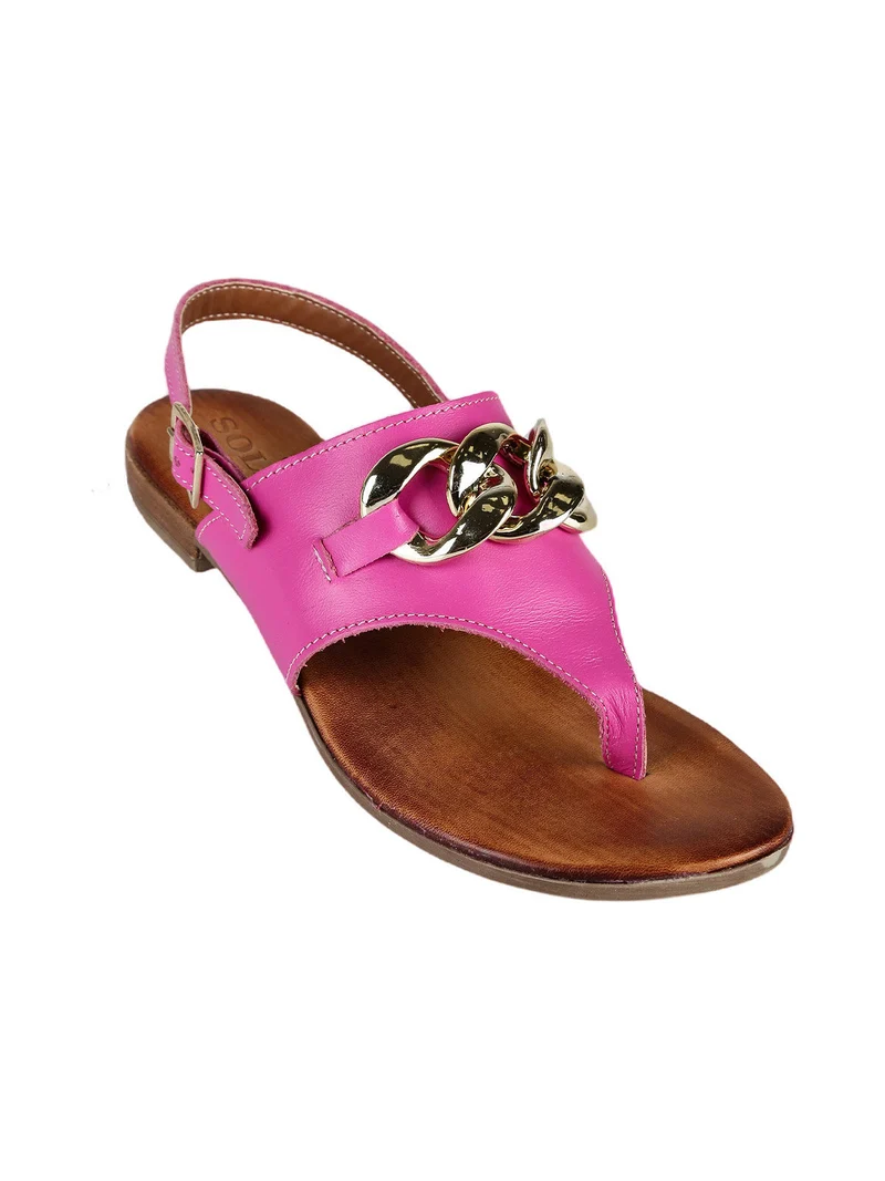 Sandali in pelle infradito da donna - fucsia