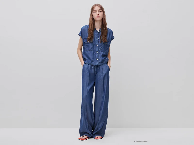 Weite Chambray-Hose