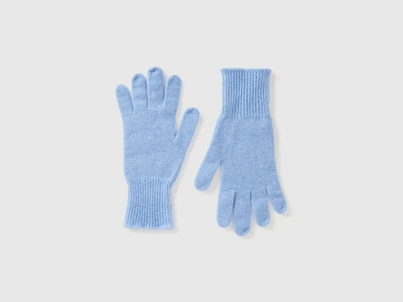 Hellblaue Melange-Handschuhe aus reiner Merinowolle