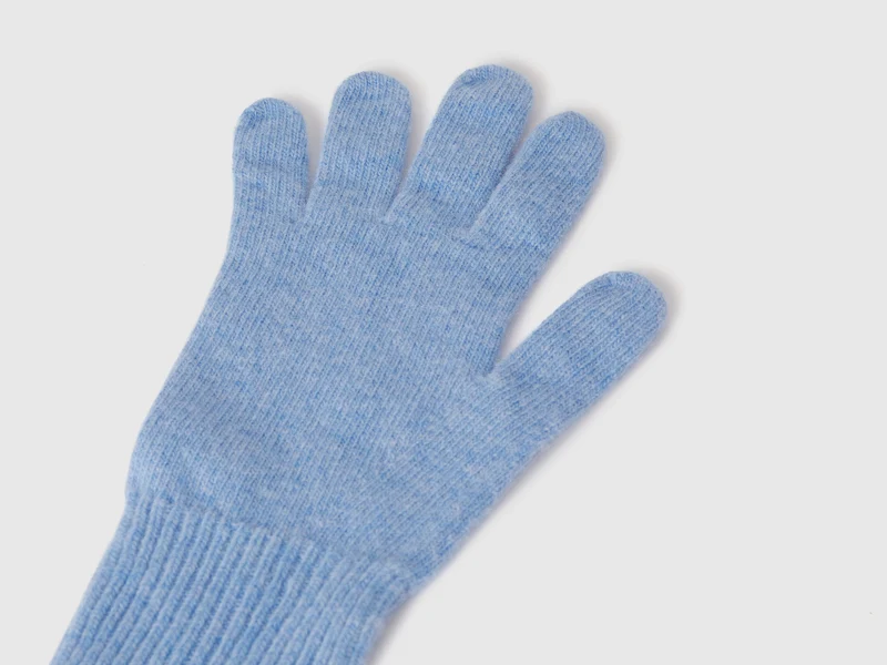 Hellblaue Melange-Handschuhe aus reiner Merinowolle