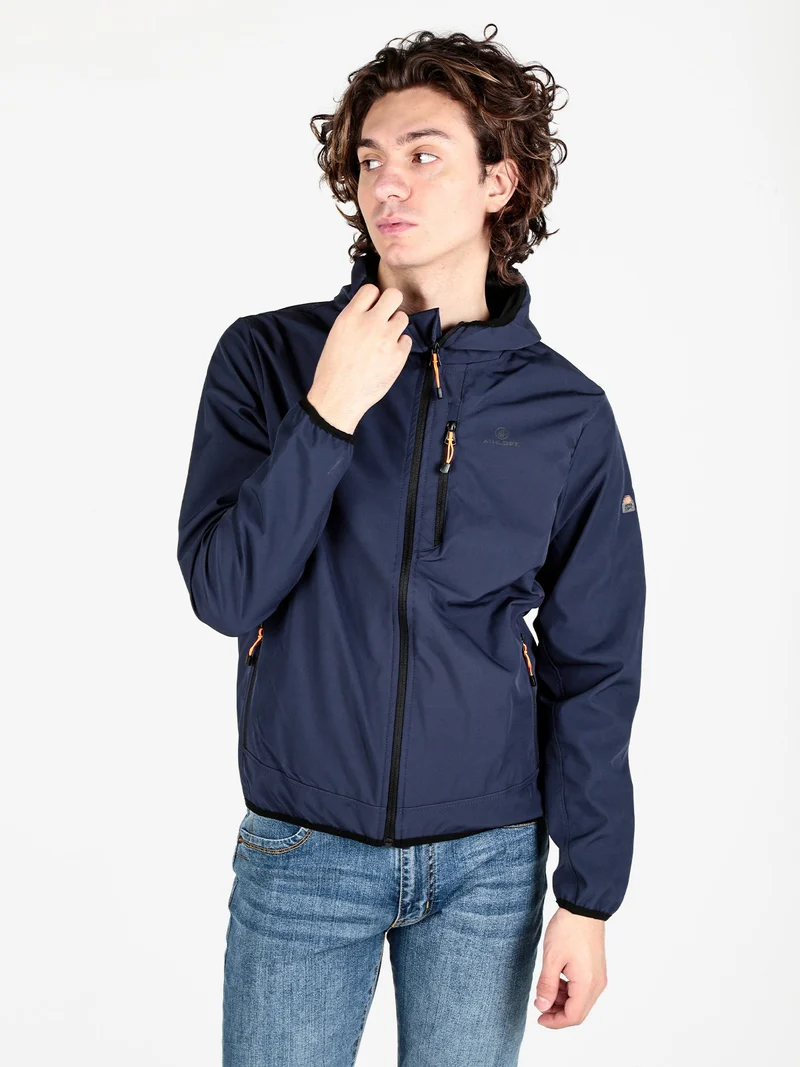 Giacca sportiva da uomo impermeabile con cappuccio e zip - blu scuro