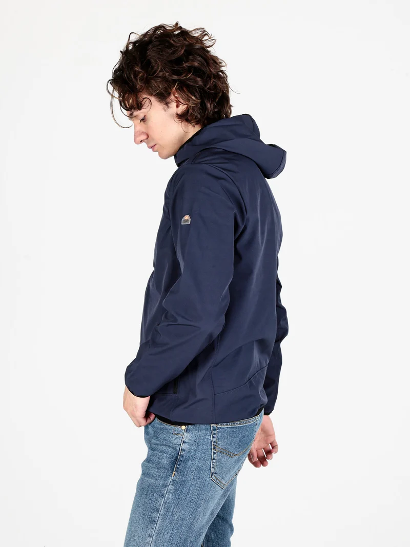 Giacca sportiva da uomo impermeabile con cappuccio e zip - blu scuro