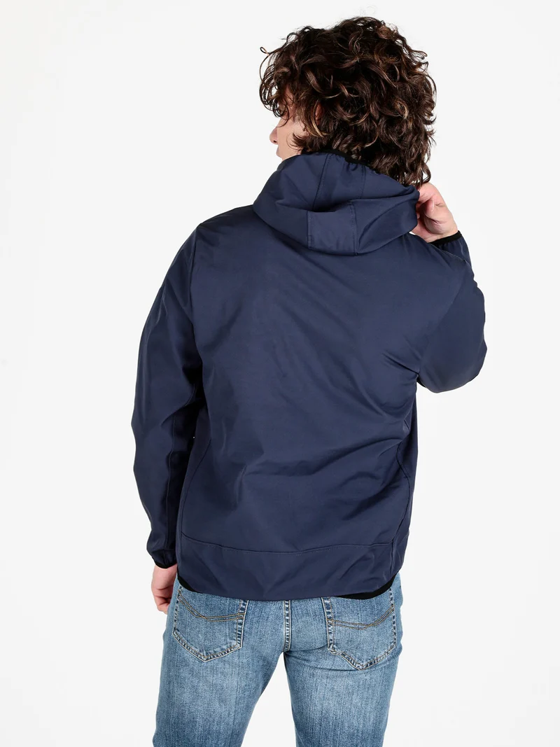 Giacca sportiva da uomo impermeabile con cappuccio e zip - blu scuro