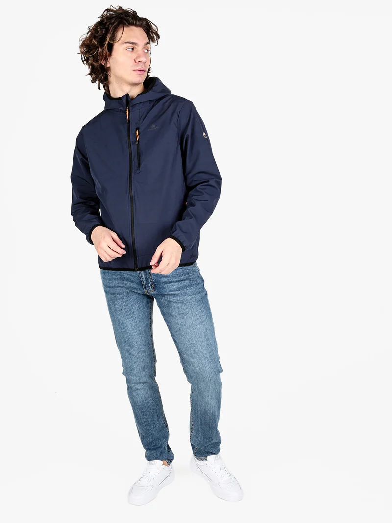 Giacca sportiva da uomo impermeabile con cappuccio e zip - blu scuro
