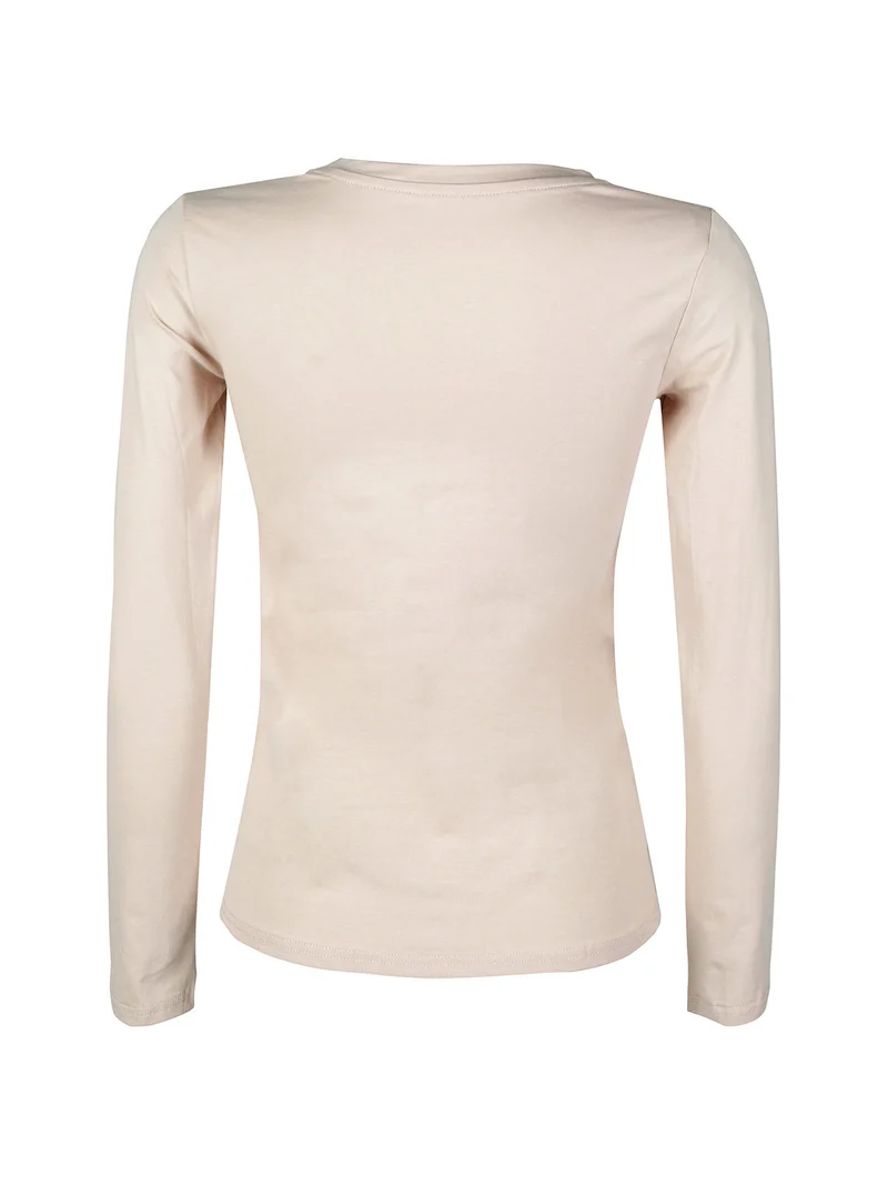 T-shirt girocollo da donna a maniche lunghe - beige
