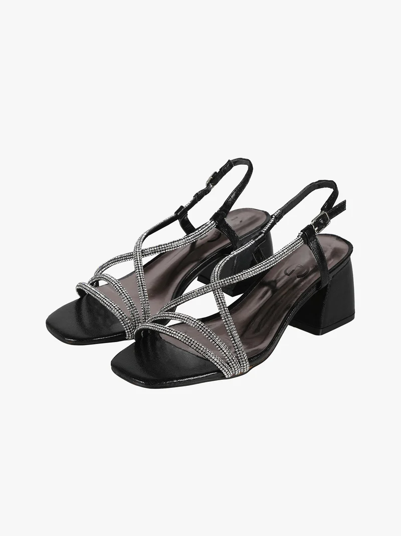 Sandali donna con tacco e strass - nero