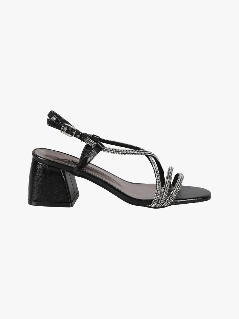 Sandali donna con tacco e strass - nero