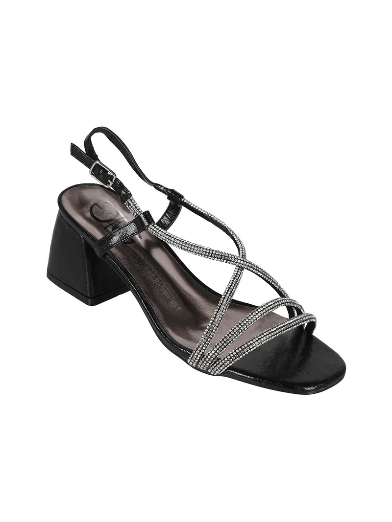 Sandali donna con tacco e strass - nero