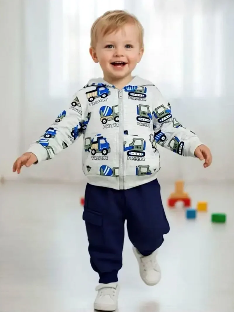Completo 3 pezzi da neonato con cappuccio e zip - grigio chiaro