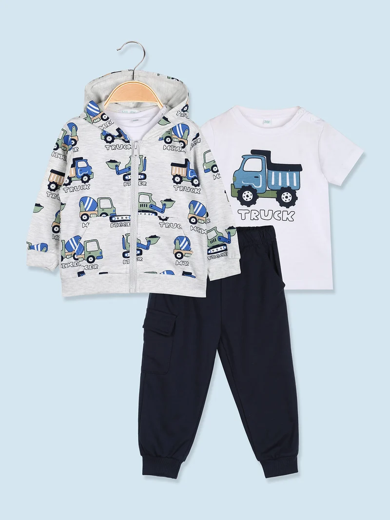 Completo 3 pezzi da neonato con cappuccio e zip - grigio chiaro