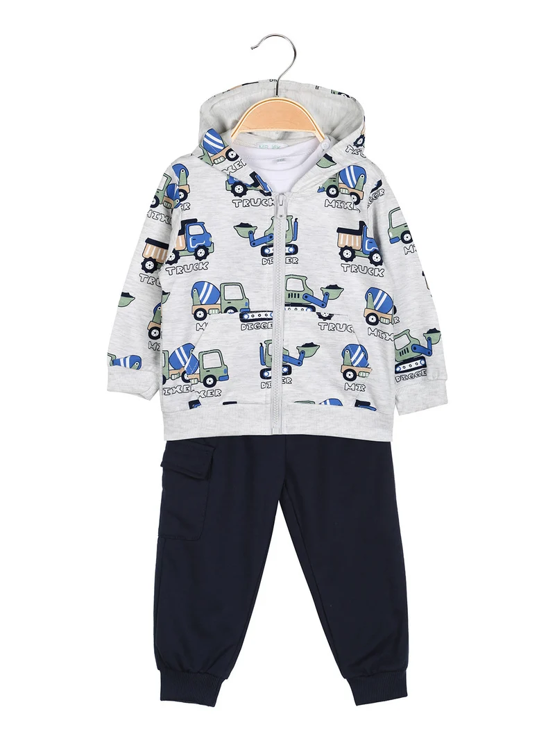 Completo 3 pezzi da neonato con cappuccio e zip - grigio chiaro
