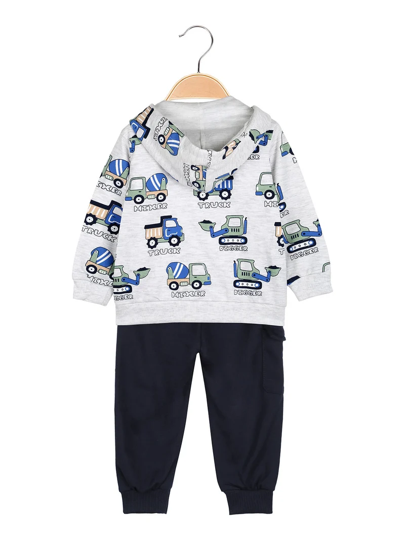 Completo 3 pezzi da neonato con cappuccio e zip - grigio chiaro
