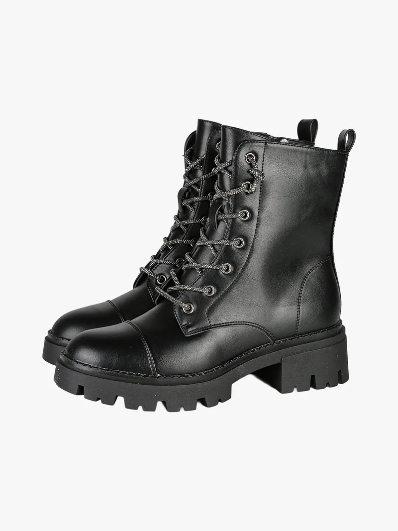 Anfibi donna con lacci di strass e suola chunky - nero