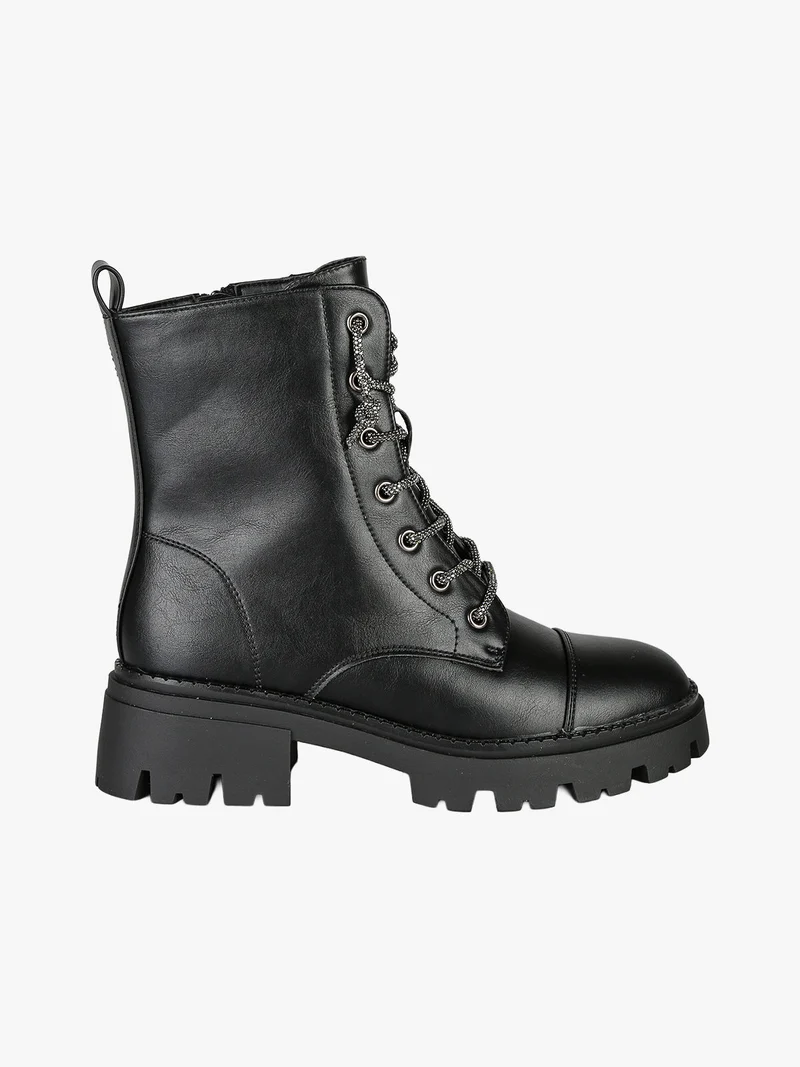 Anfibi donna con lacci di strass e suola chunky - nero