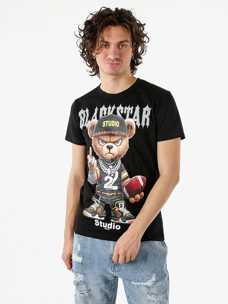 T-shirt da uomo in cotone con stampa - nero