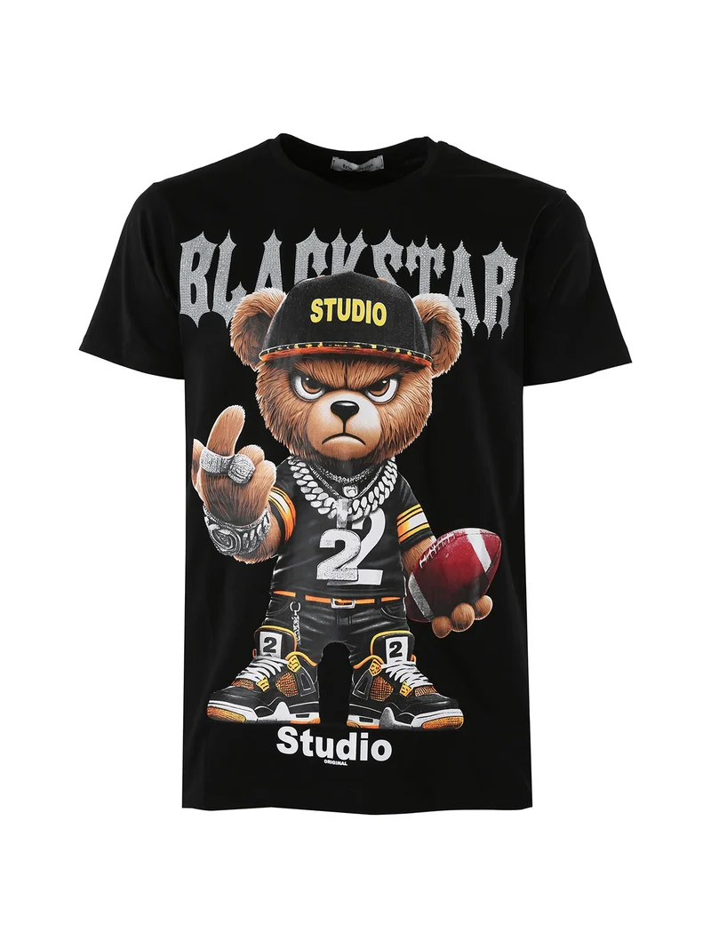 T-shirt da uomo in cotone con stampa - nero