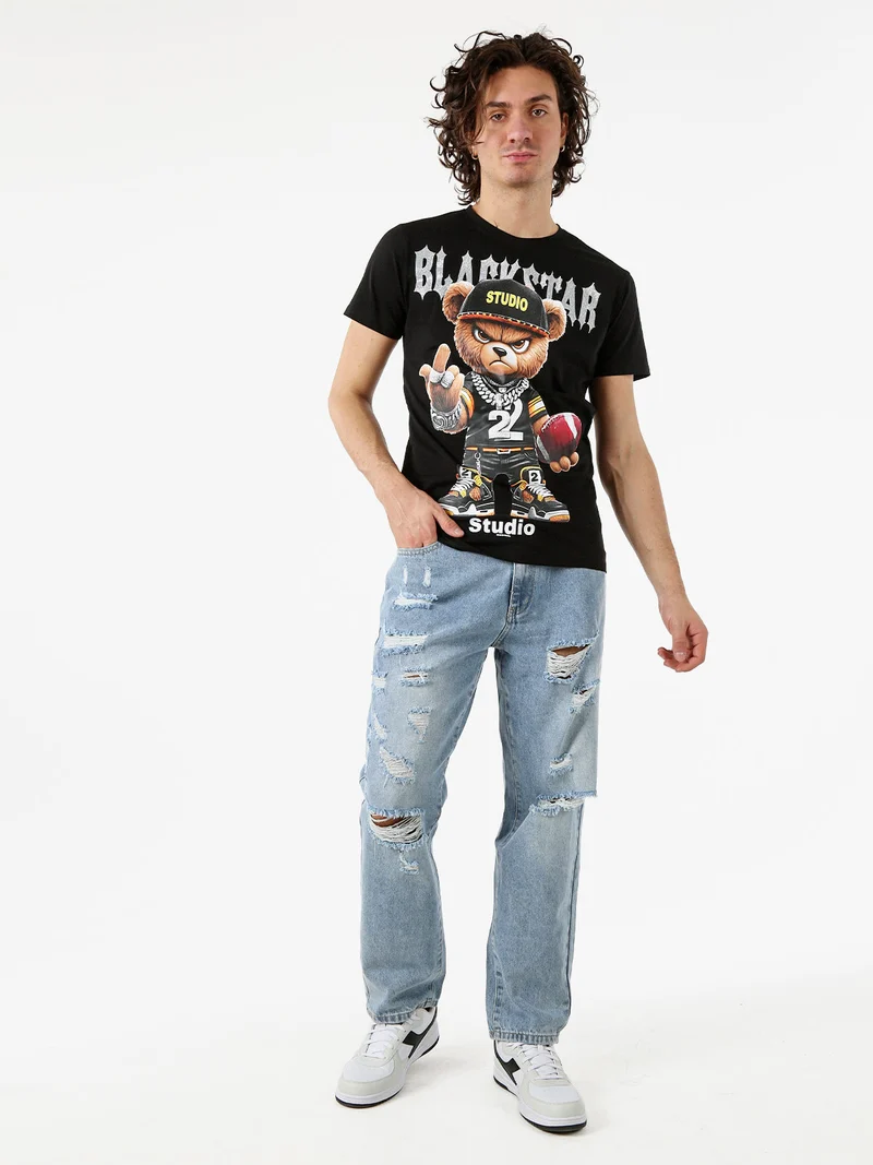 T-shirt da uomo in cotone con stampa - nero