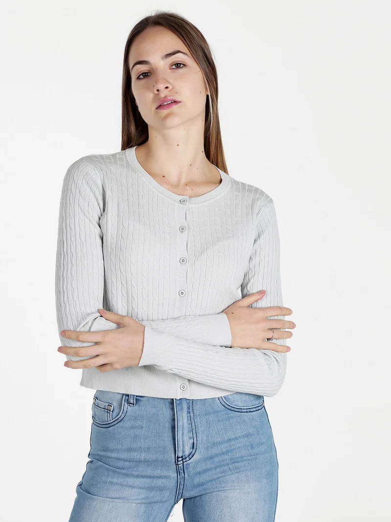 Cardigan donna a trecce con bottoni - perla