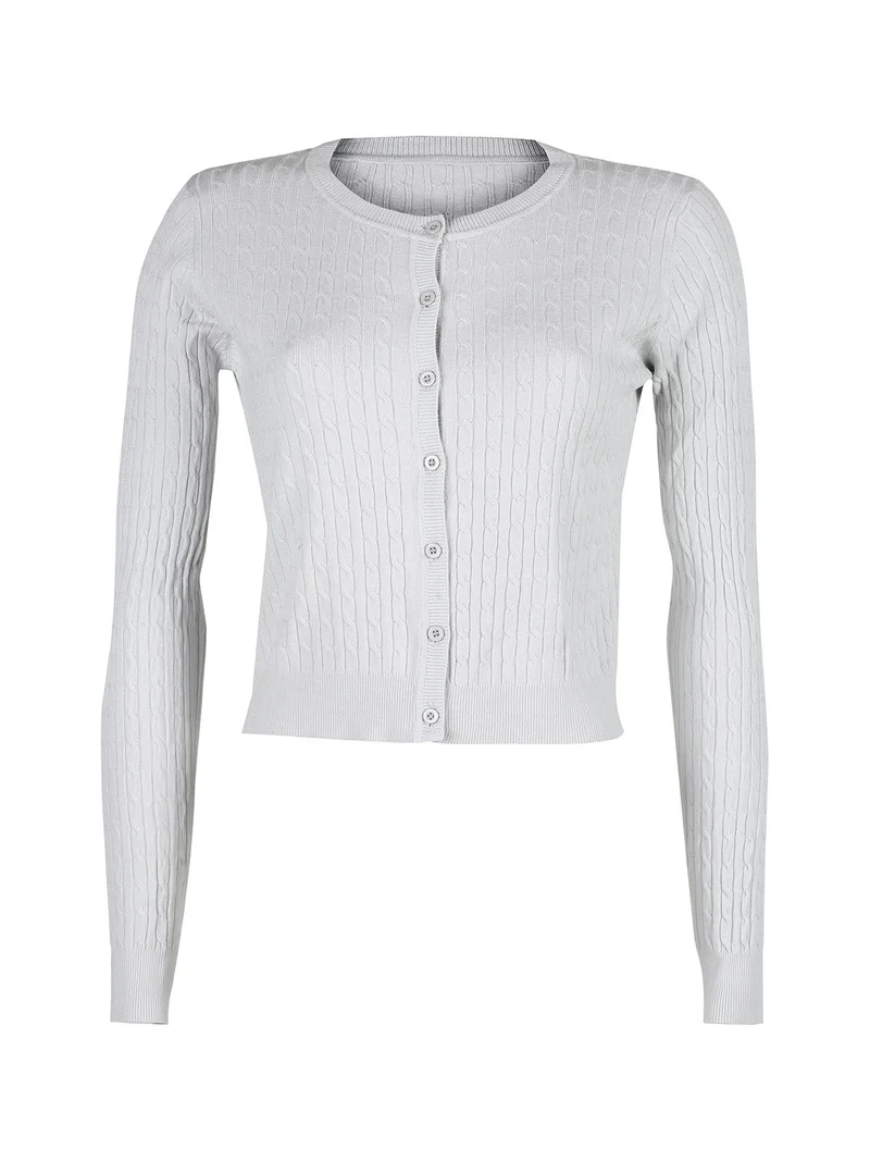 Cardigan donna a trecce con bottoni - perla