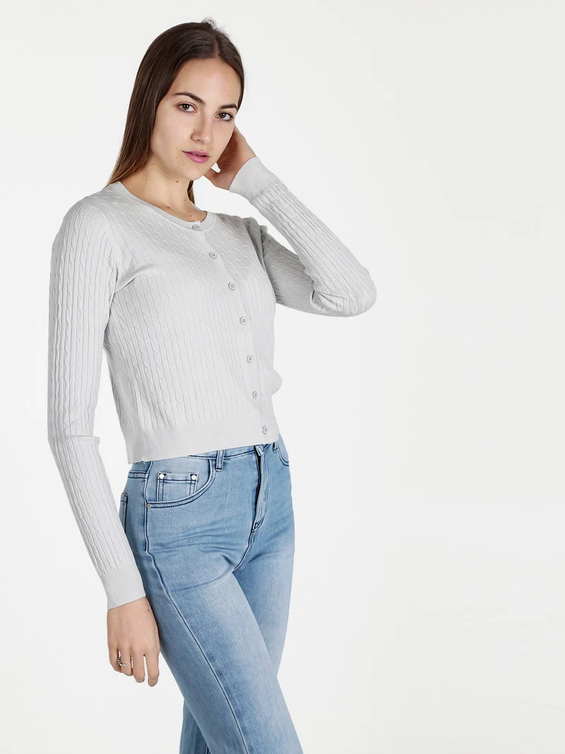 Cardigan donna a trecce con bottoni - perla