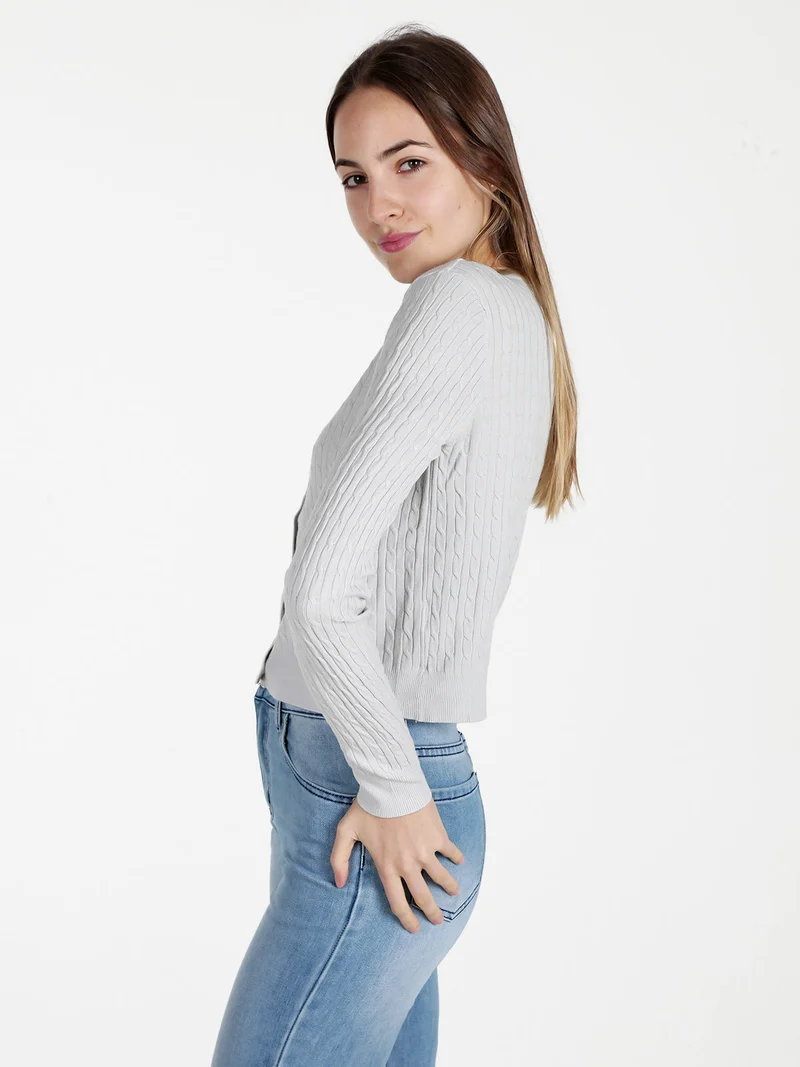 Cardigan donna a trecce con bottoni - perla