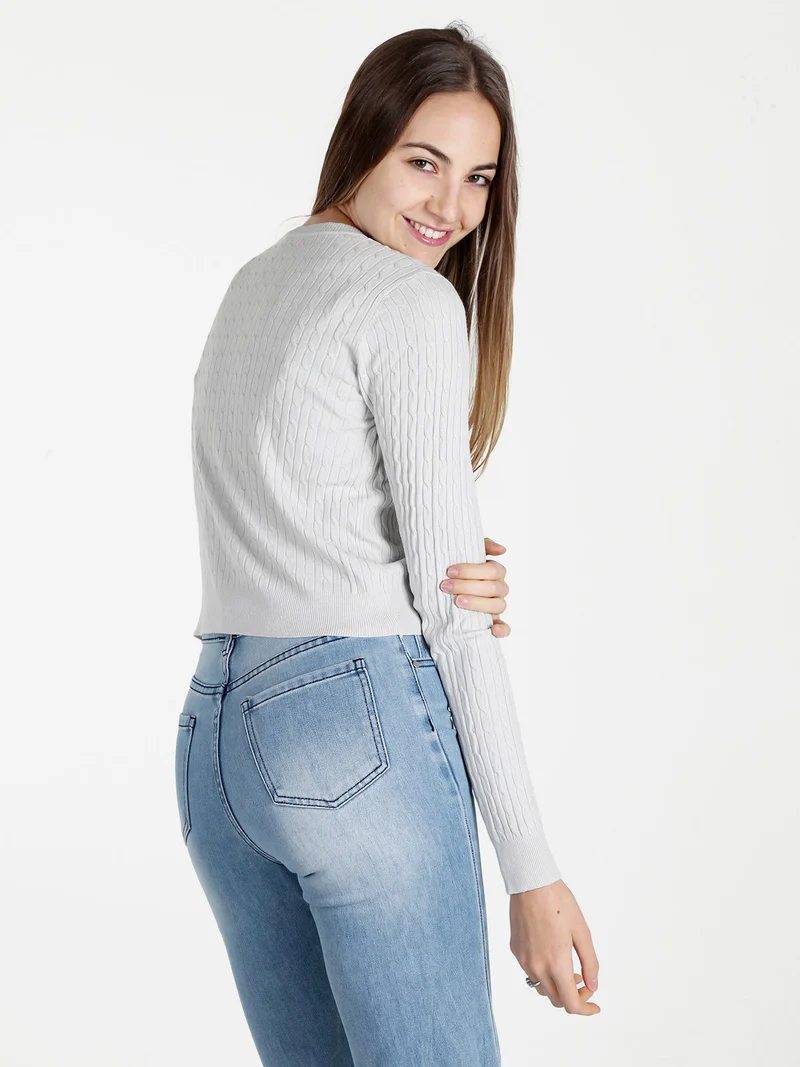 Cardigan donna a trecce con bottoni - perla