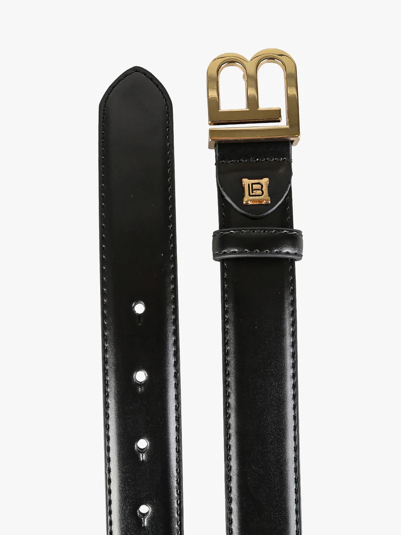 Cintura da donna in pelle rivestita con logo - nero