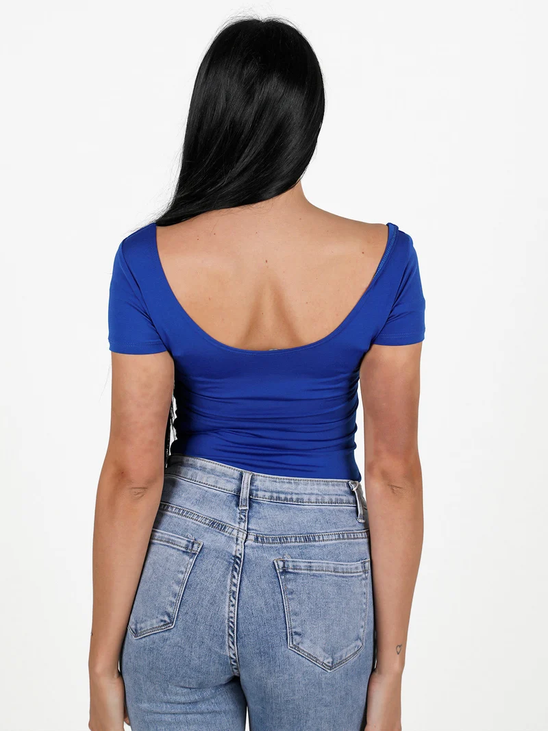 Body donna a maniche corte tinta unita - blu