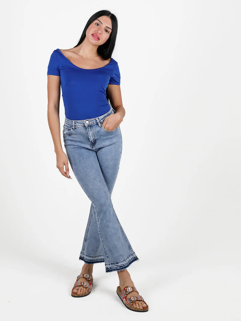 Body donna a maniche corte tinta unita - blu