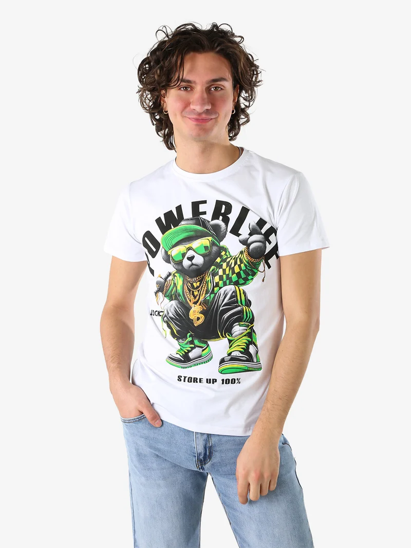 T-shirt da uomo in cotone con stampa - bianco