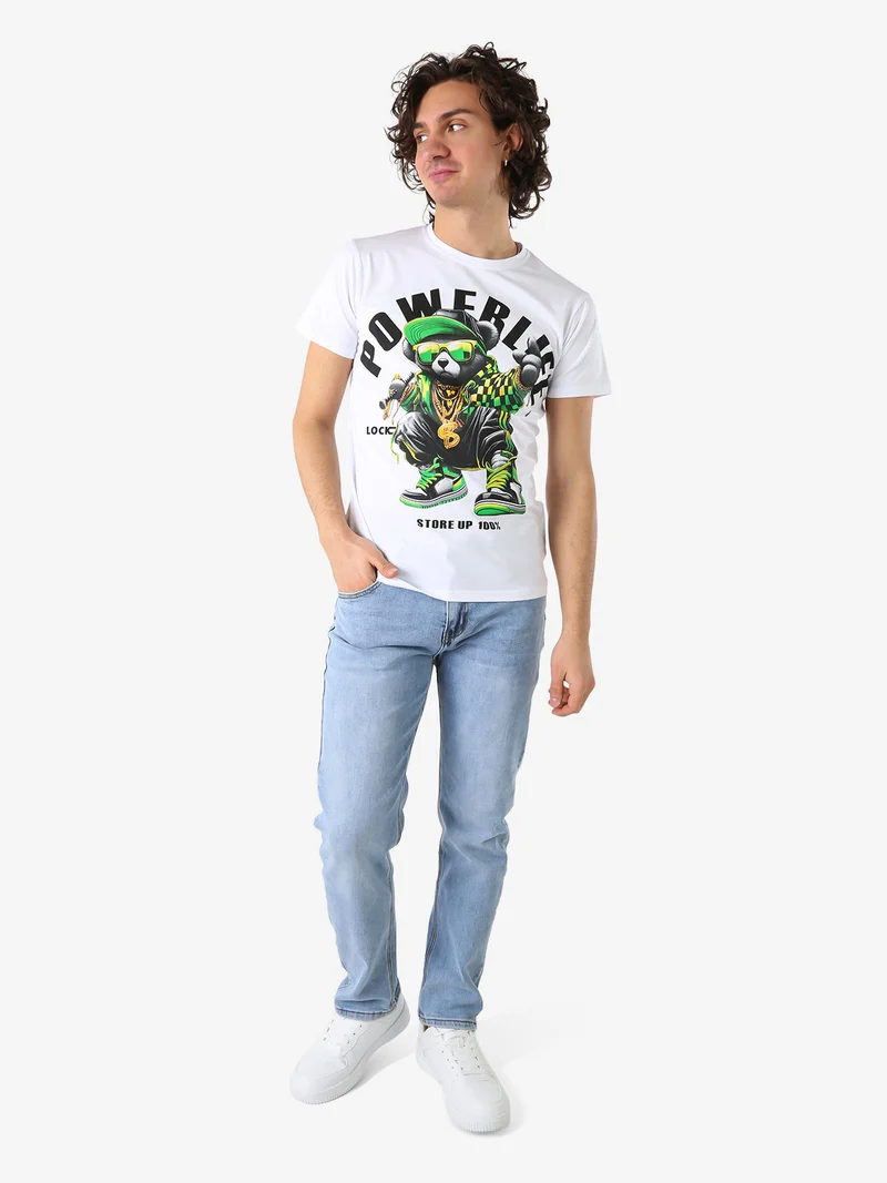 T-shirt da uomo in cotone con stampa - bianco