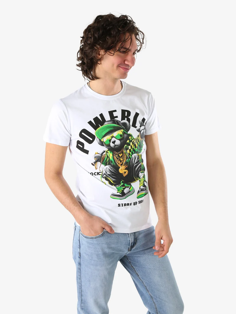T-shirt da uomo in cotone con stampa - bianco