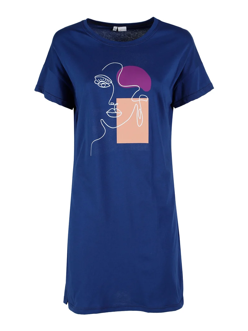 Vestito da donna in cotone a maniche corte - blu scuro