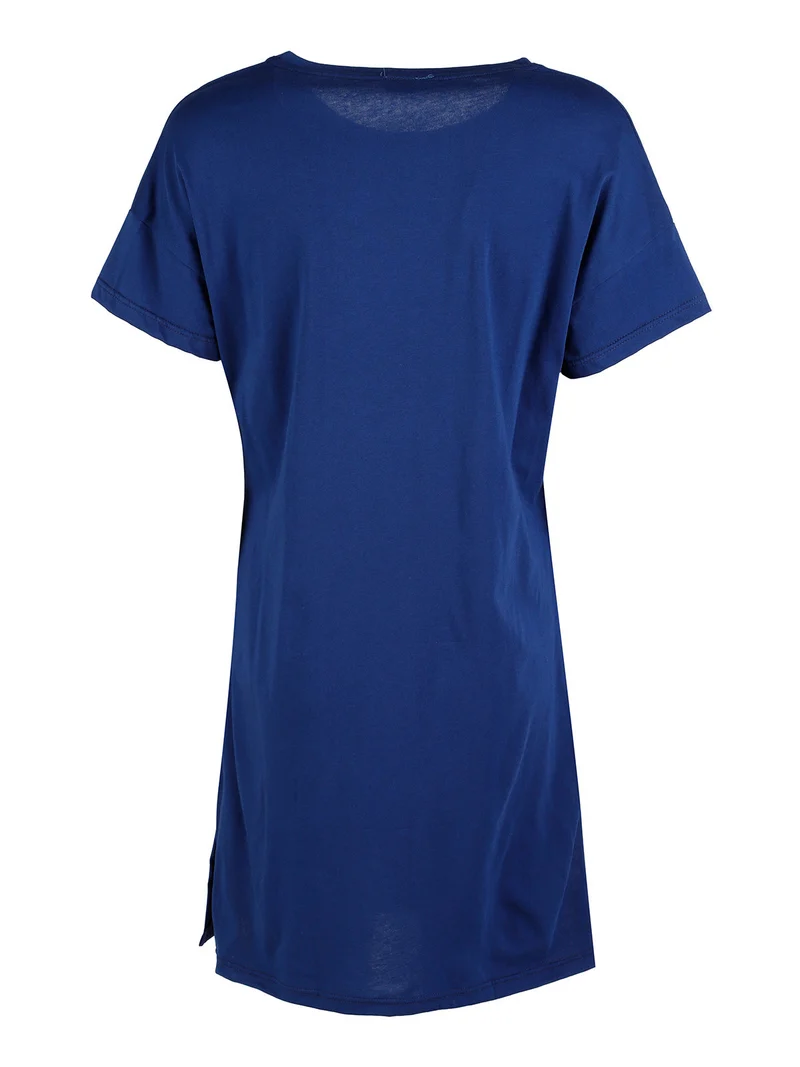 Vestito da donna in cotone a maniche corte - blu scuro