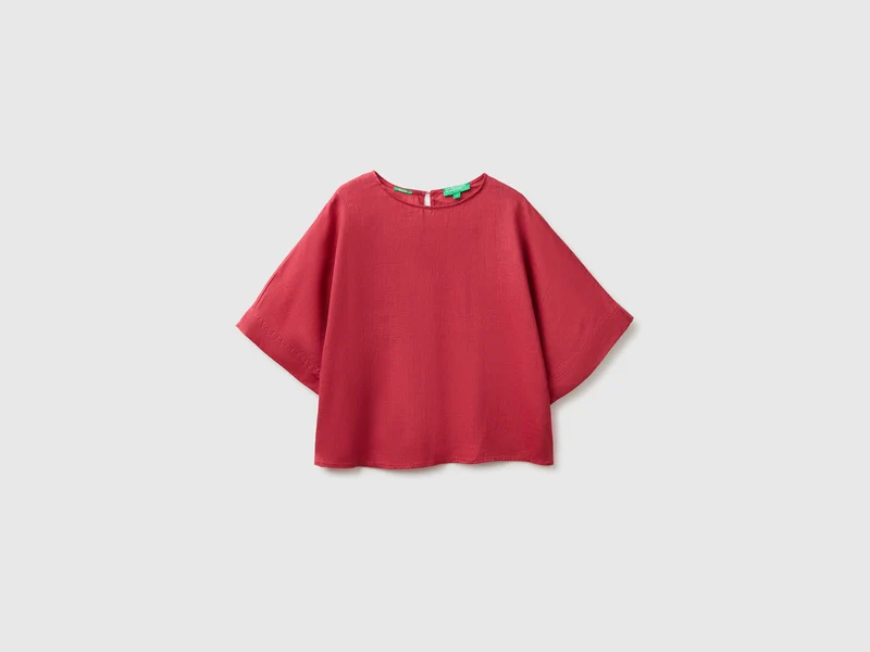Bluse mit Rundhalsausschnitt aus reinem Leinen