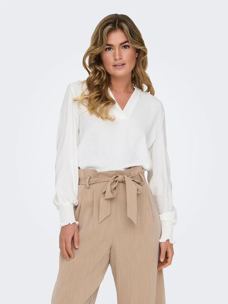ONLMETTE V-NECK LS SMOCK TOP NOOS W