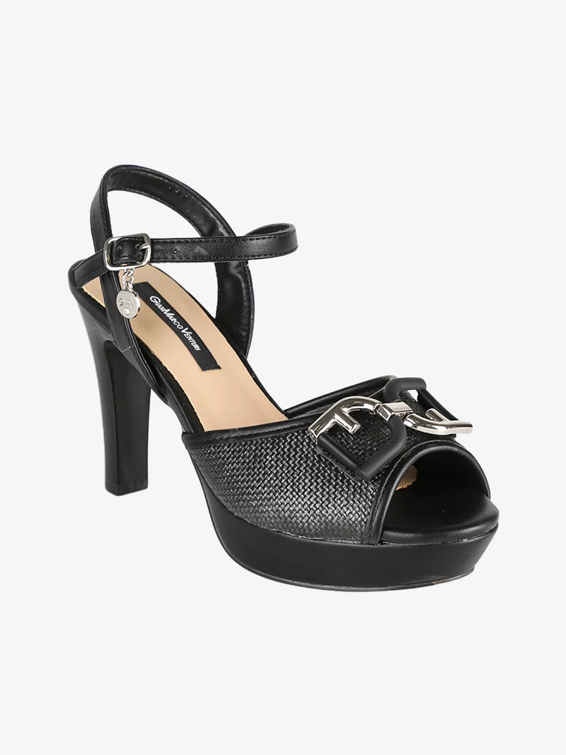 Sandali da donna con plateau e tacco - nero