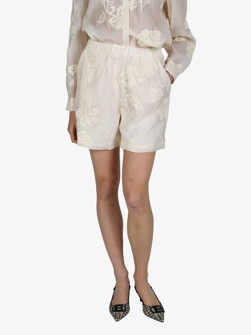 Shorts donna con ricami in pizzo - beige
