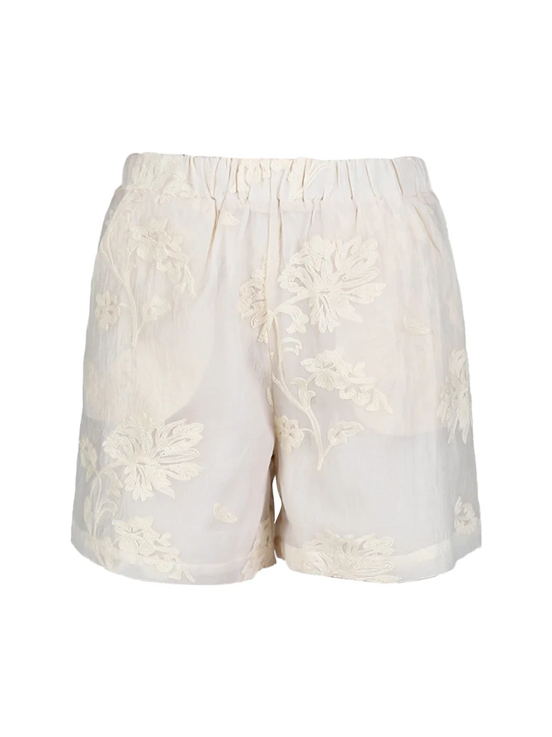 Shorts donna con ricami in pizzo - beige